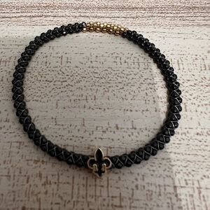 Mignon Faget Halo Bangle Faceted Black and Gold Fleur de Lis